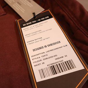 Oxblood Du/er Live Free Chino Pant Slim 38x32